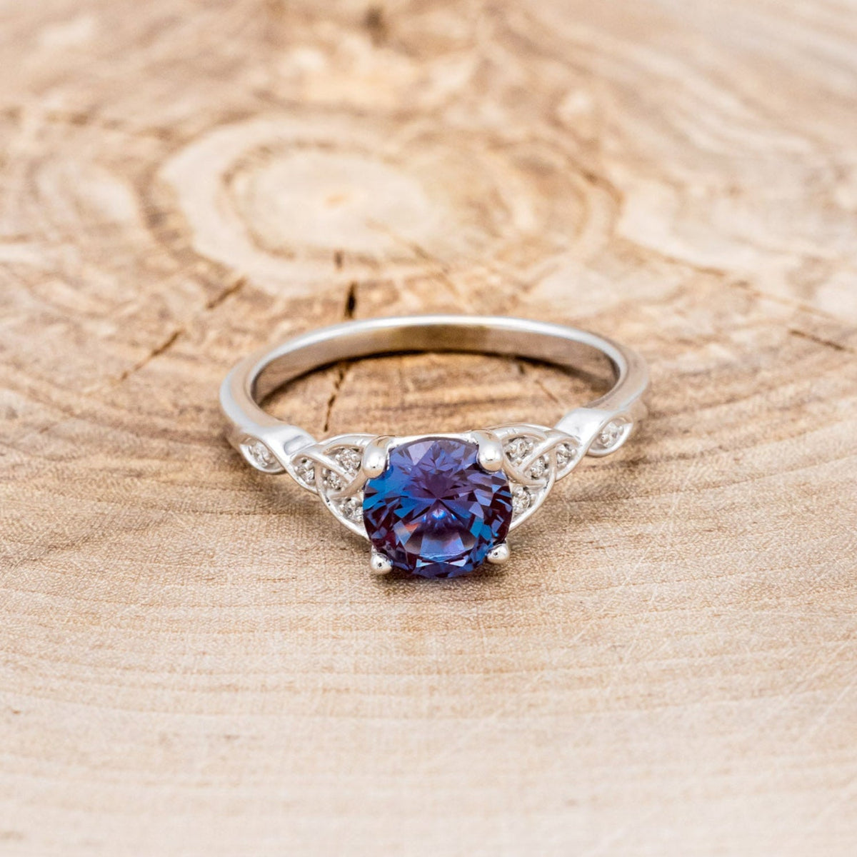 "Aife" - Celtic Knot Lab-Grown Alexandrite Engagement Ring With Diamond Accents & Tracer