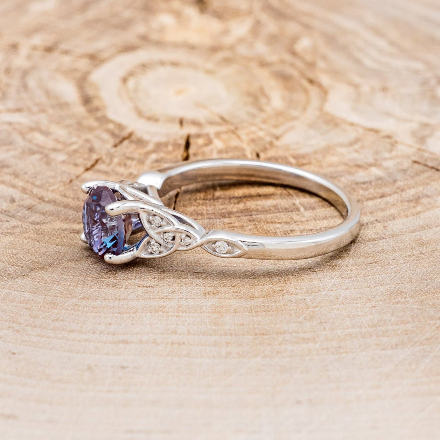 "Aife" - Celtic Knot Lab-Grown Alexandrite Engagement Ring With Diamond Accents & Tracer