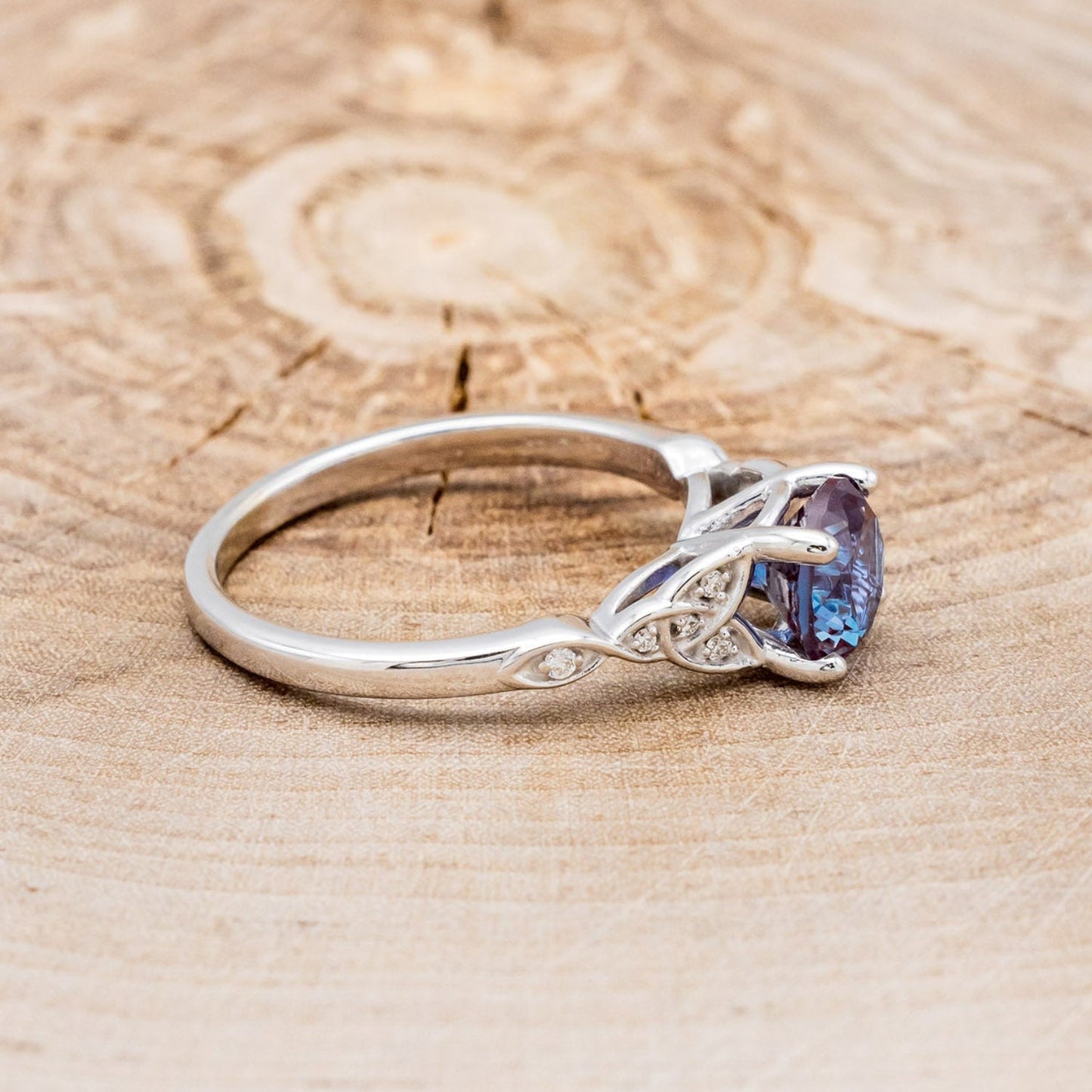 "Aife" - Celtic Knot Lab-Grown Alexandrite Engagement Ring With Diamond Accents & Tracer