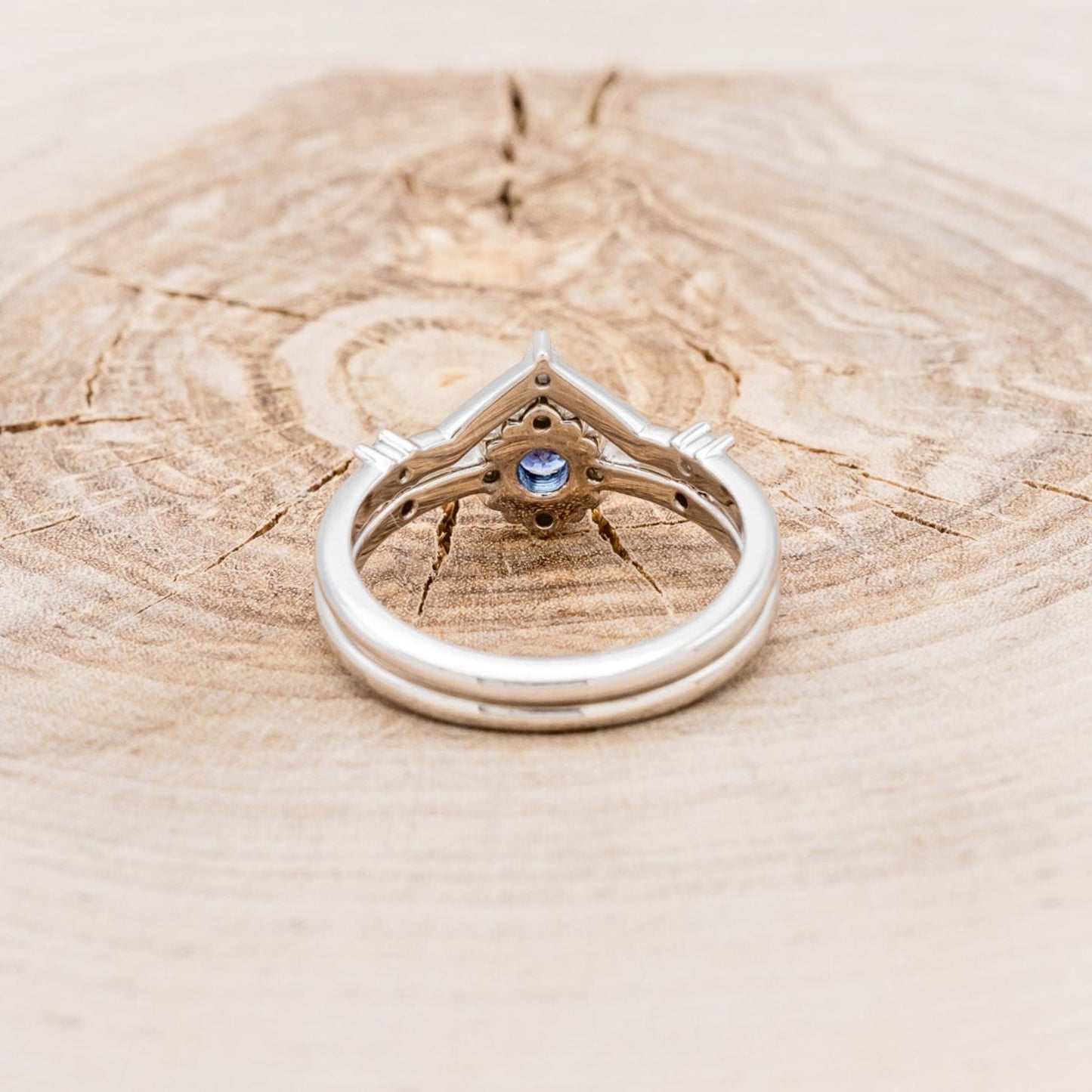 "Starla" - Round Cut Lab-Grown Alexandrite Engagement Ring With Starburst Diamond Halo