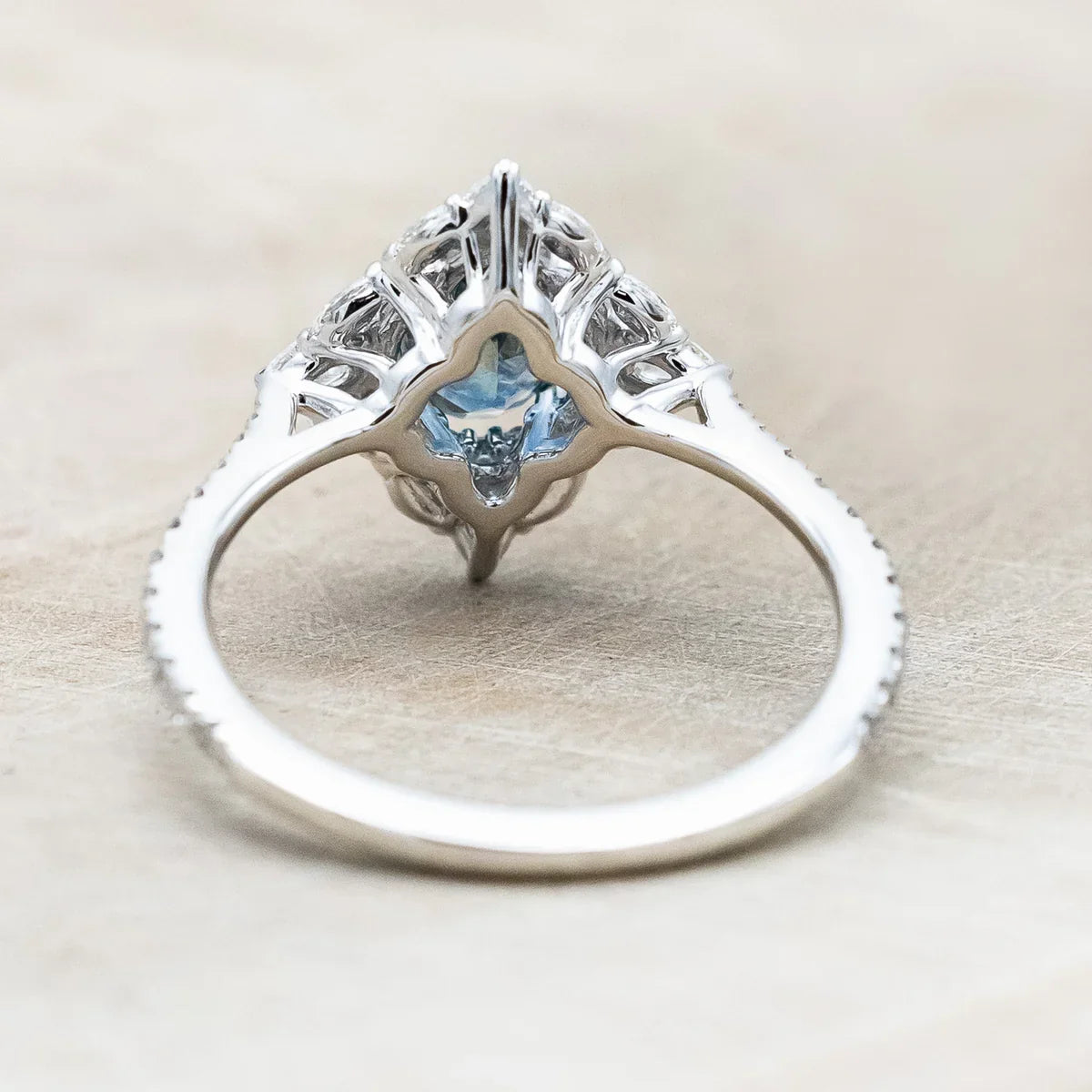 "North Star" - Oval Cut Montana Sapphire Engagement Ring With Diamond Halo & Accents - 14K White Gold - Size 7 1/4