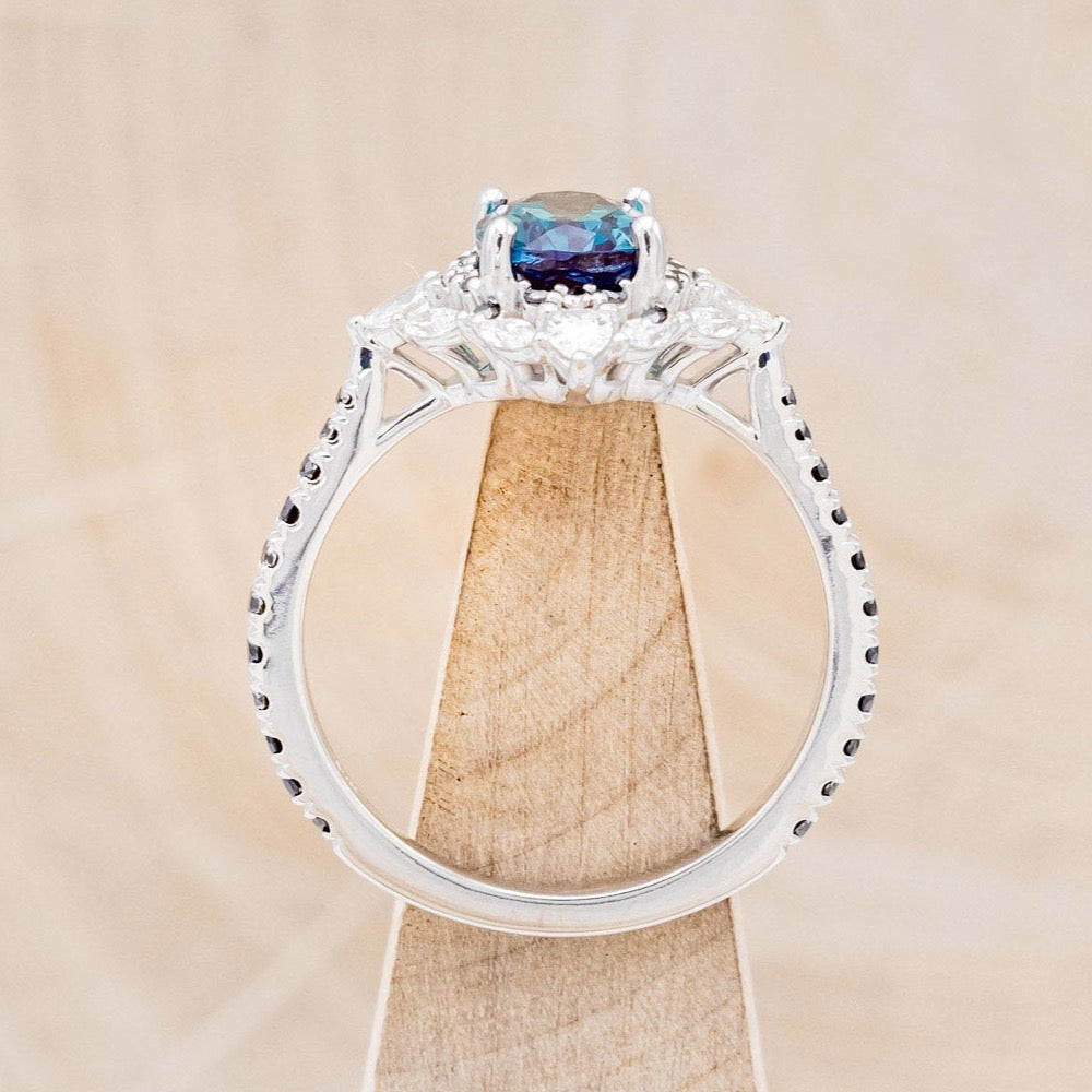 "North Star" - Lab-Grown Alexandrite Engagement Ring With Diamond Halo & Tracer