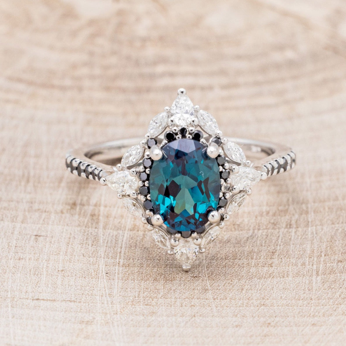 "North Star" - Lab-Grown Alexandrite Engagement Ring With Diamond Halo & Tracer