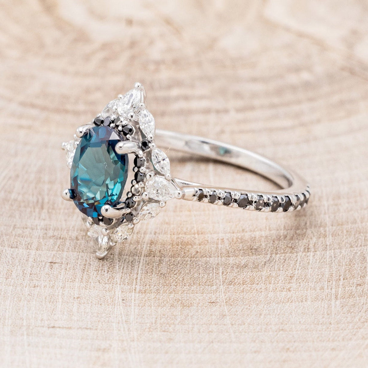 "North Star" - Lab-Grown Alexandrite Engagement Ring With Diamond Halo & Tracer