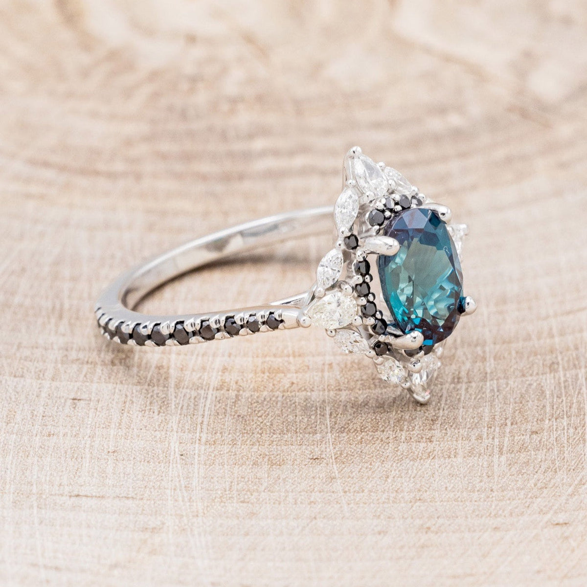 "North Star" - Lab-Grown Alexandrite Engagement Ring With Diamond Halo & Tracer