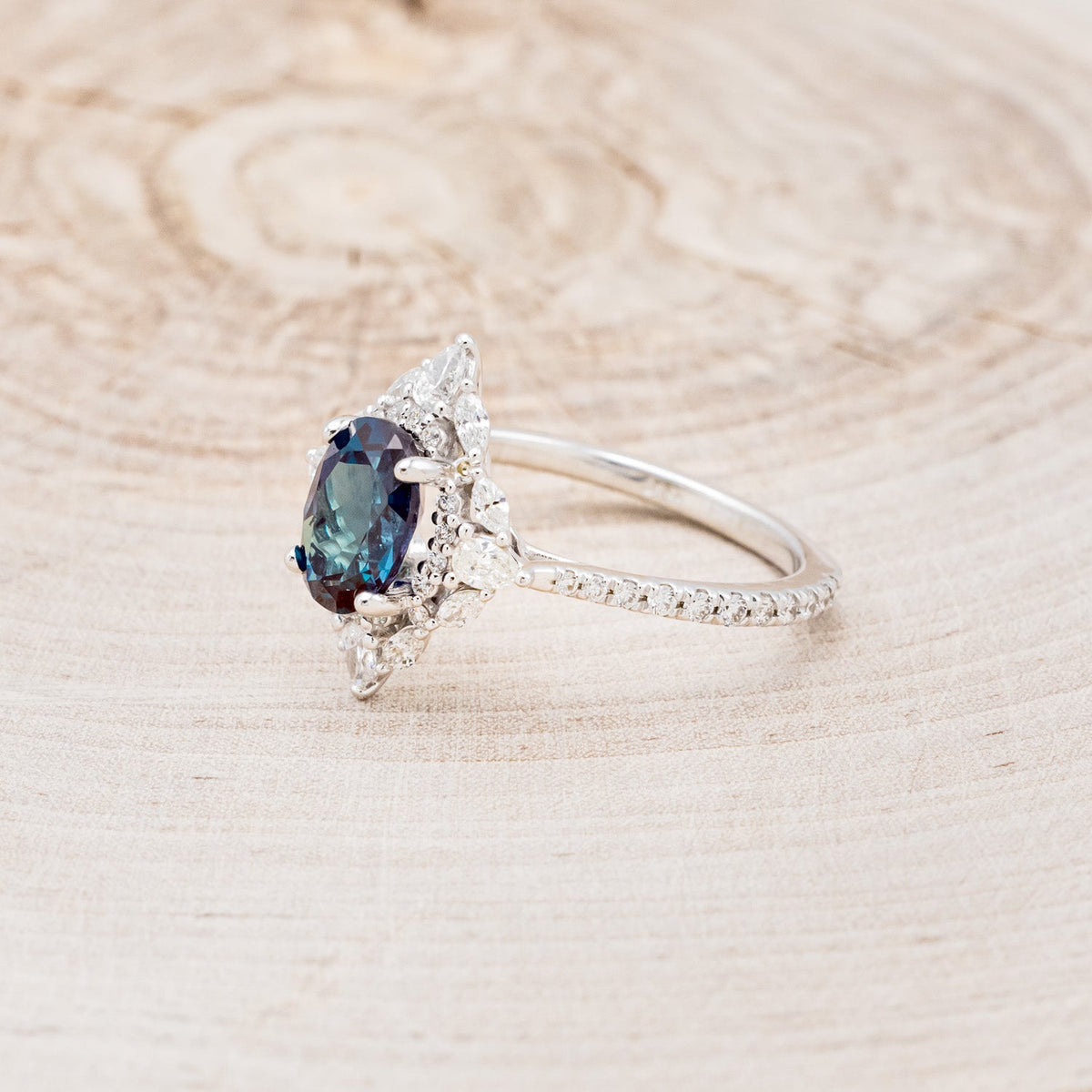 "North Star" - Lab-Grown Alexandrite Engagement Ring With Diamond Halo & Tracer