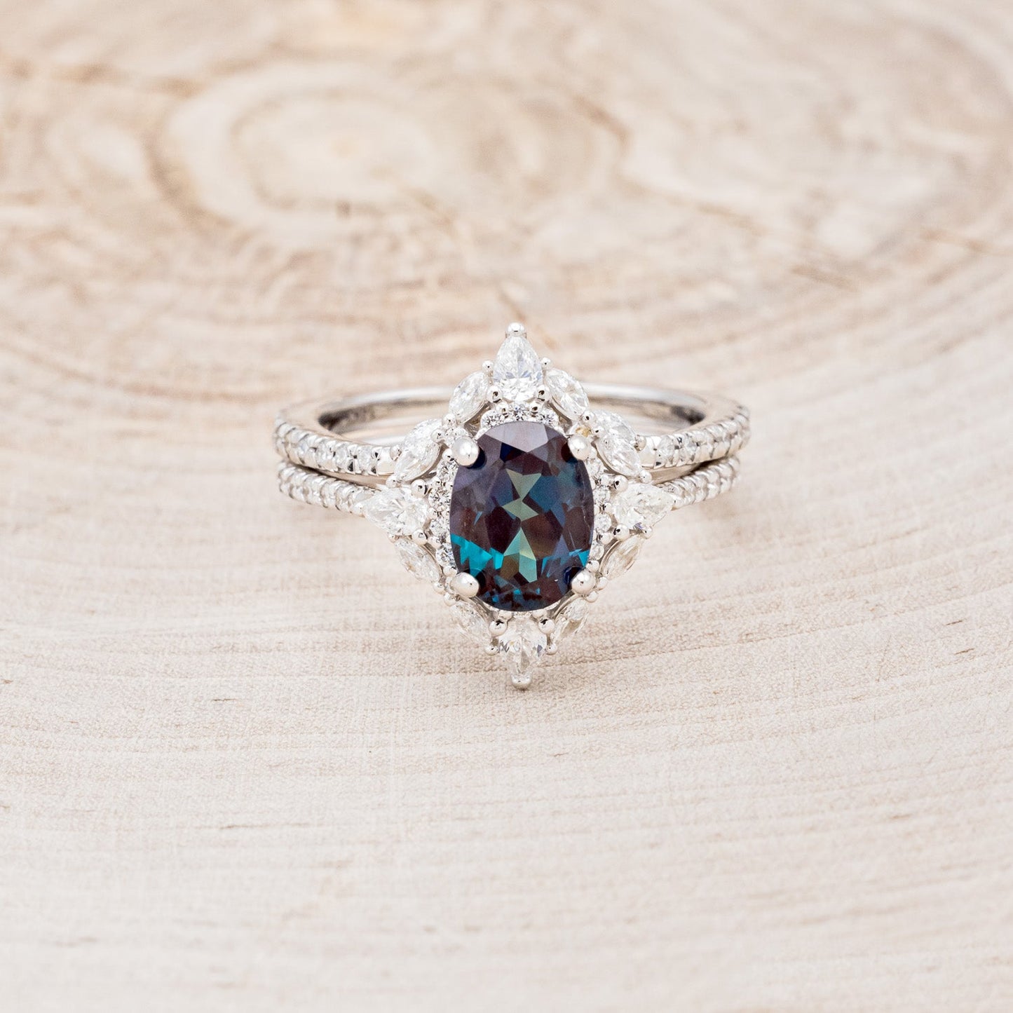 "North Star" - Lab-Grown Alexandrite Engagement Ring With Diamond Halo & Tracer