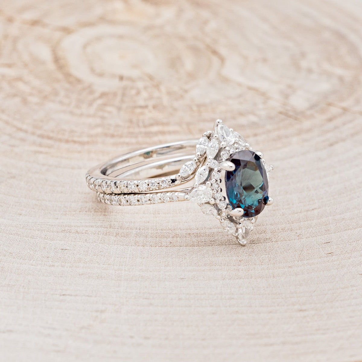 "North Star" - Lab-Grown Alexandrite Engagement Ring With Diamond Halo & Tracer