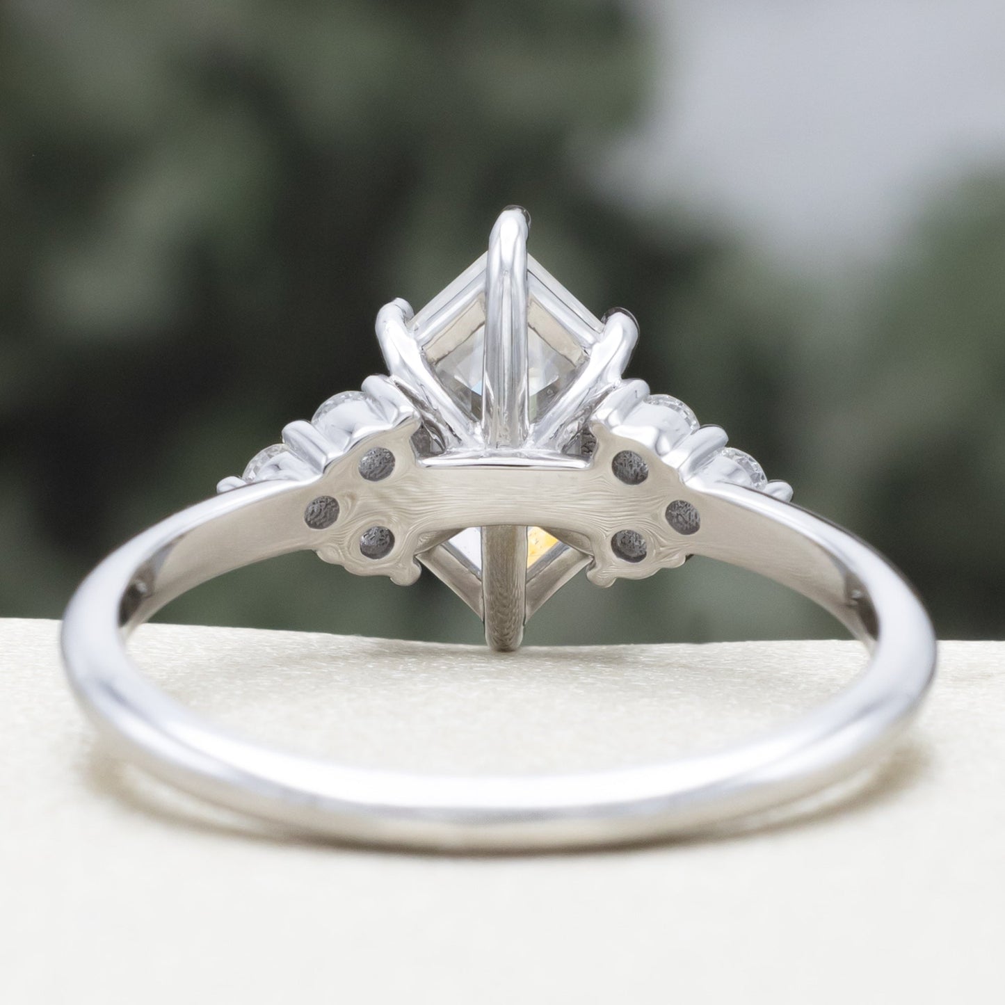"Octavia" - Elongated Hexagon Cut Moissanite Engagement Ring With Diamond Accents