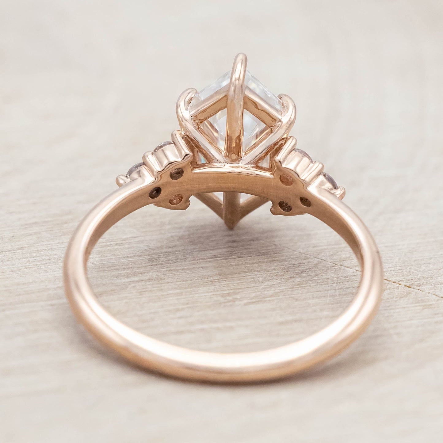 "Octavia" - Elongated Hexagon Cut Moissanite Engagement Ring With Diamond Accents