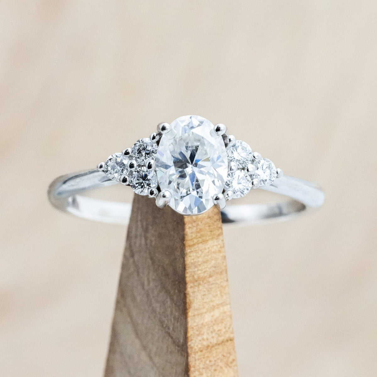 "Rhea" - Oval Cut Moissanite Engagement Ring With Diamond Accents