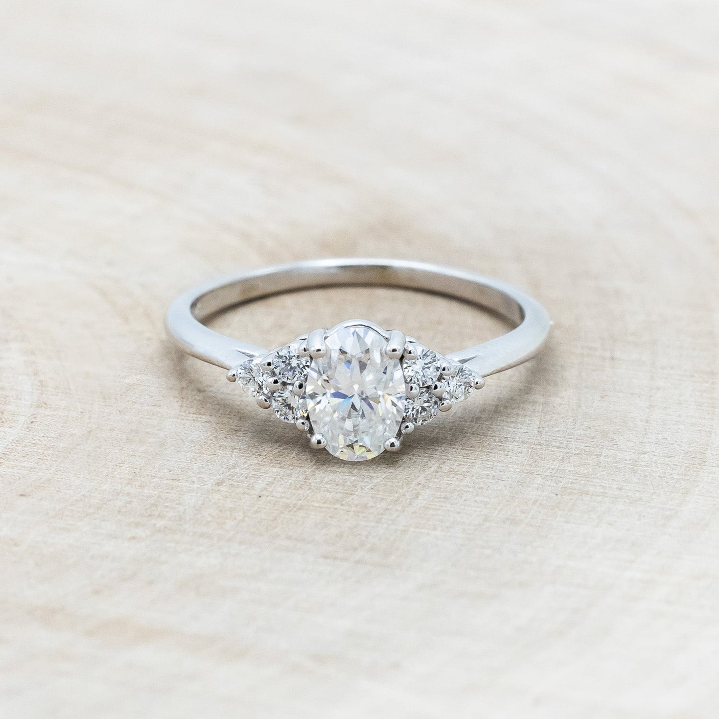 "Rhea" - Oval Cut Moissanite Engagement Ring With Diamond Accents
