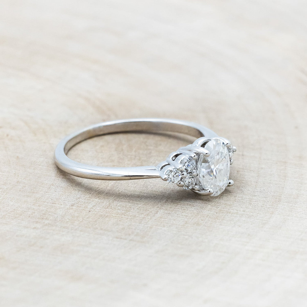 "Rhea" - Oval Cut Moissanite Engagement Ring With Diamond Accents