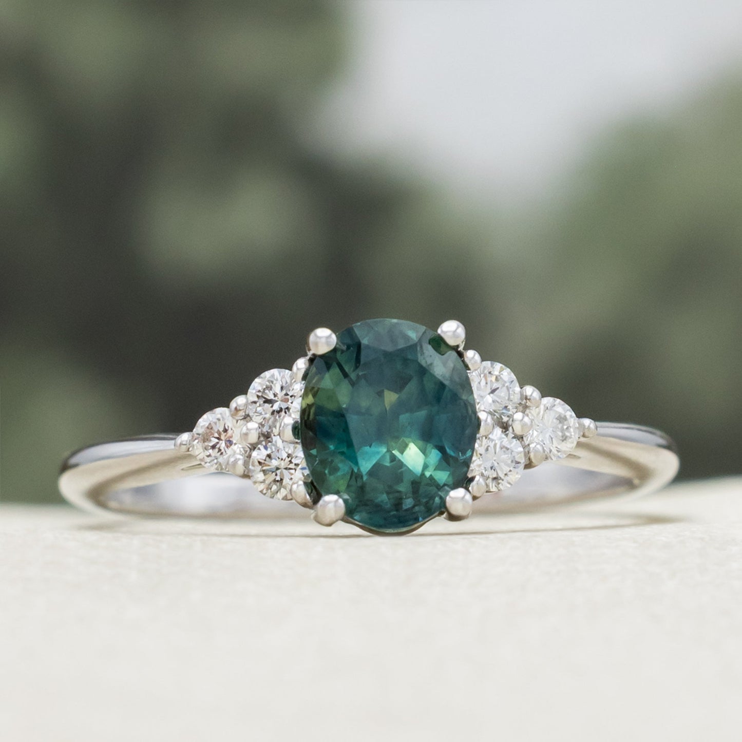 "Rhea" - Montana Sapphire Engagement Ring With Diamond Accents