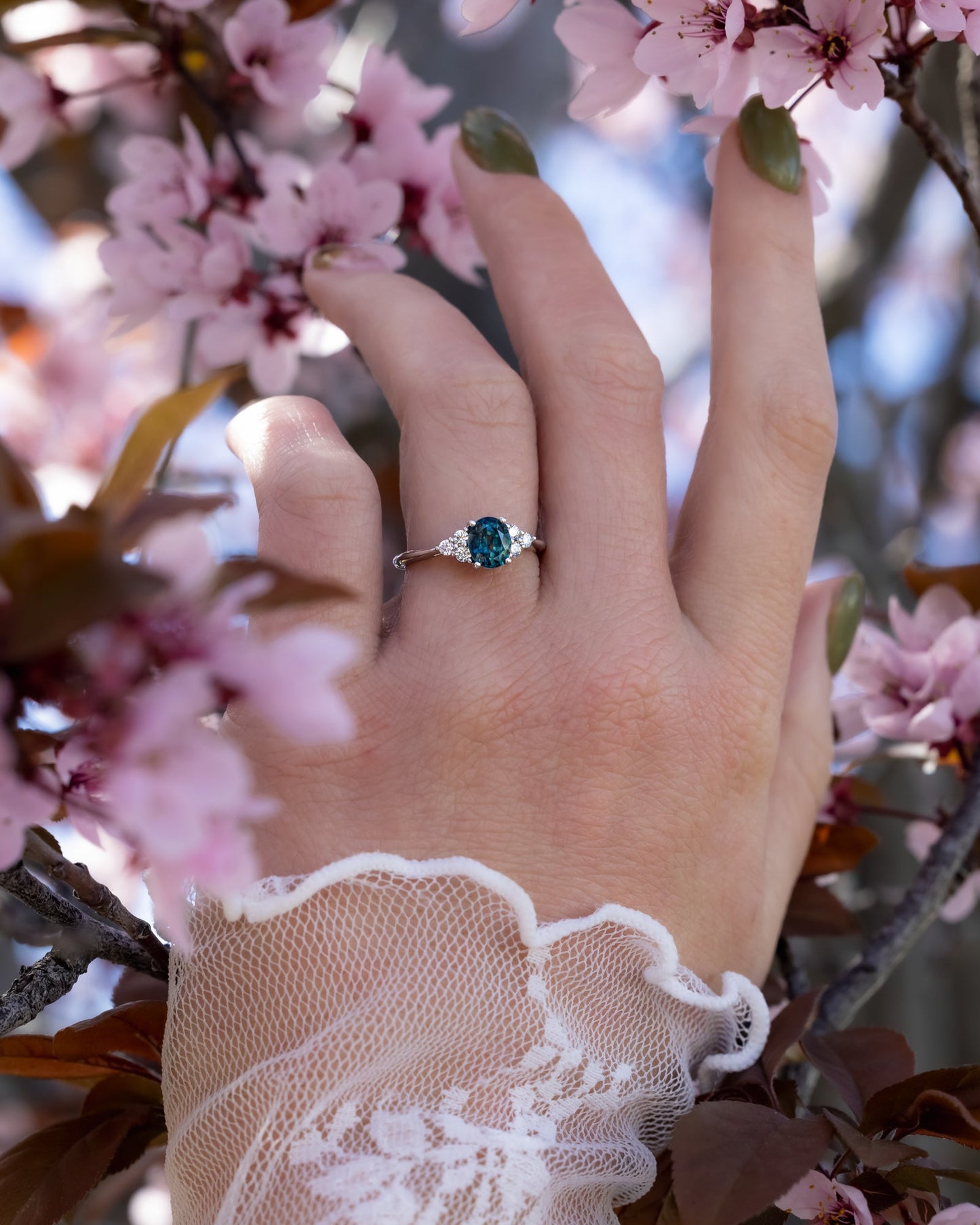 "Rhea" - Montana Sapphire Engagement Ring With Diamond Accents