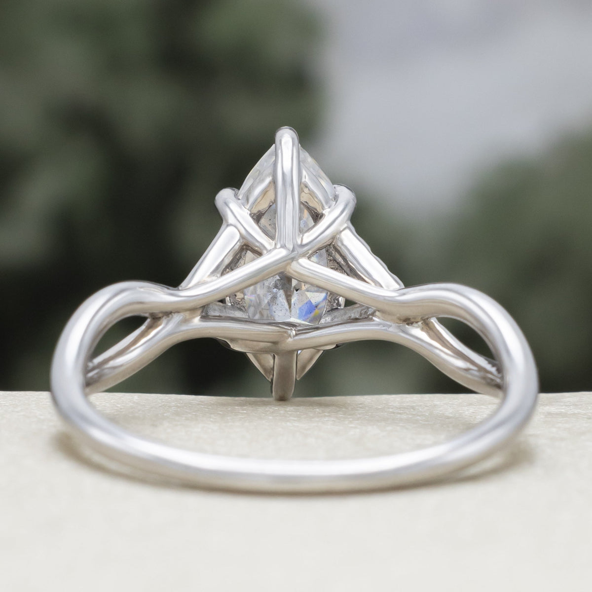"Roslyn" - Marquise Cut Moissanite Engagement Ring With Diamond Accents
