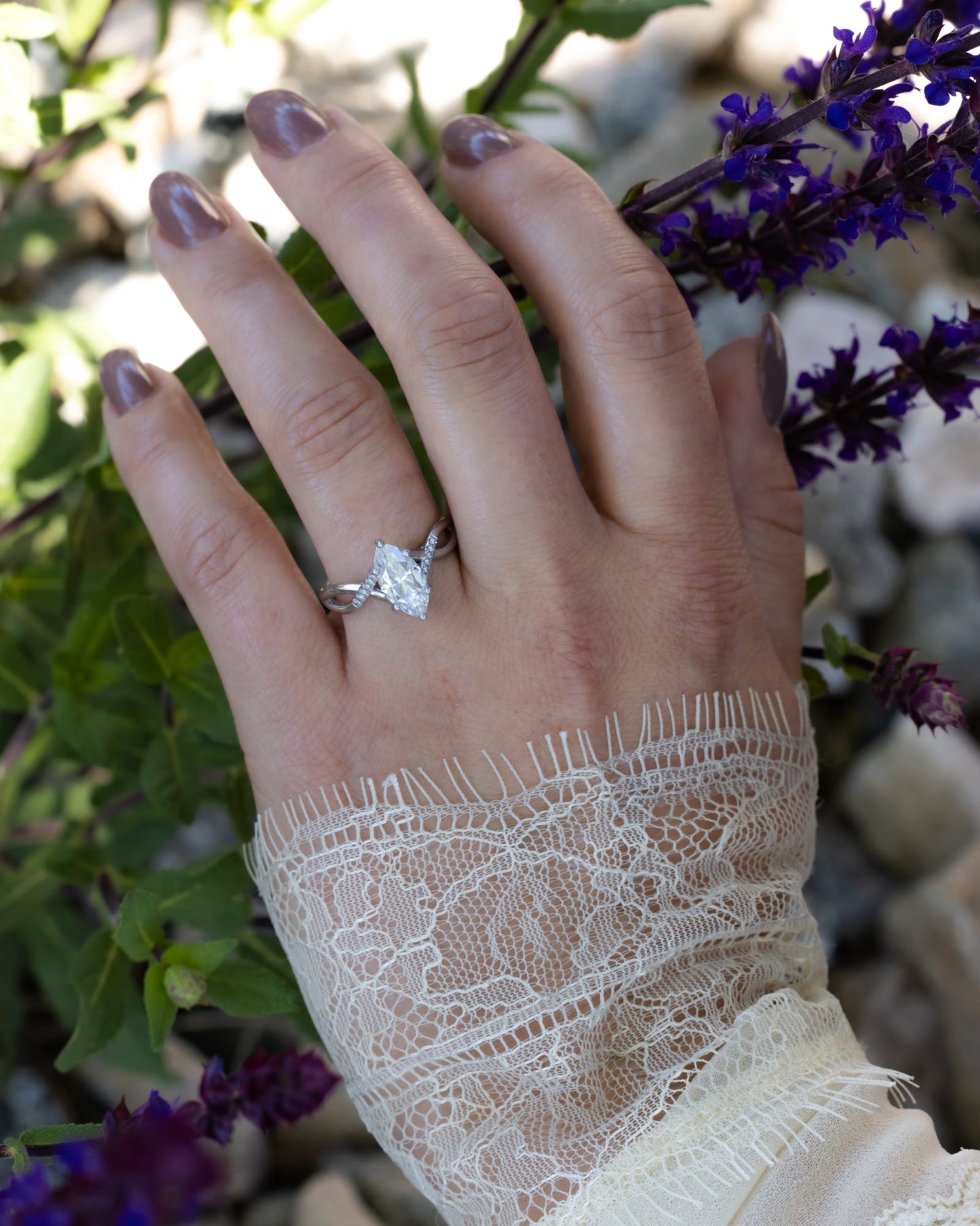 "Roslyn" - Marquise Cut Moissanite Engagement Ring With Diamond Accents