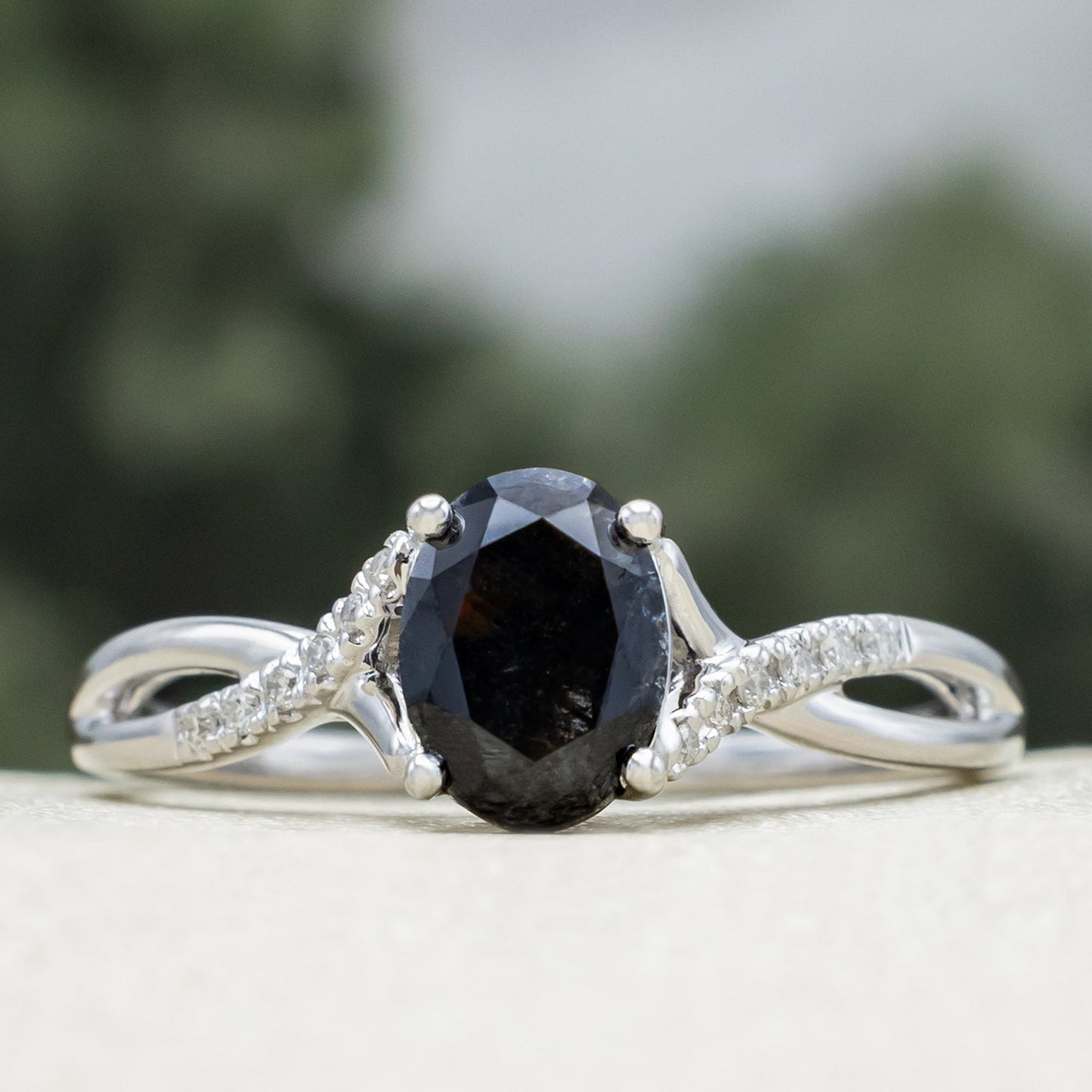 "Roslyn" - Salt & Pepper Diamond Engagement Ring With Diamond Accents
