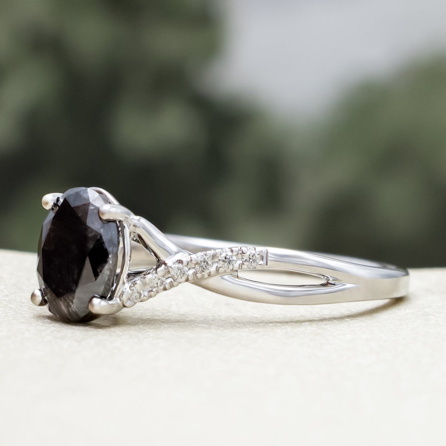 "Roslyn" - Salt & Pepper Diamond Engagement Ring With Diamond Accents