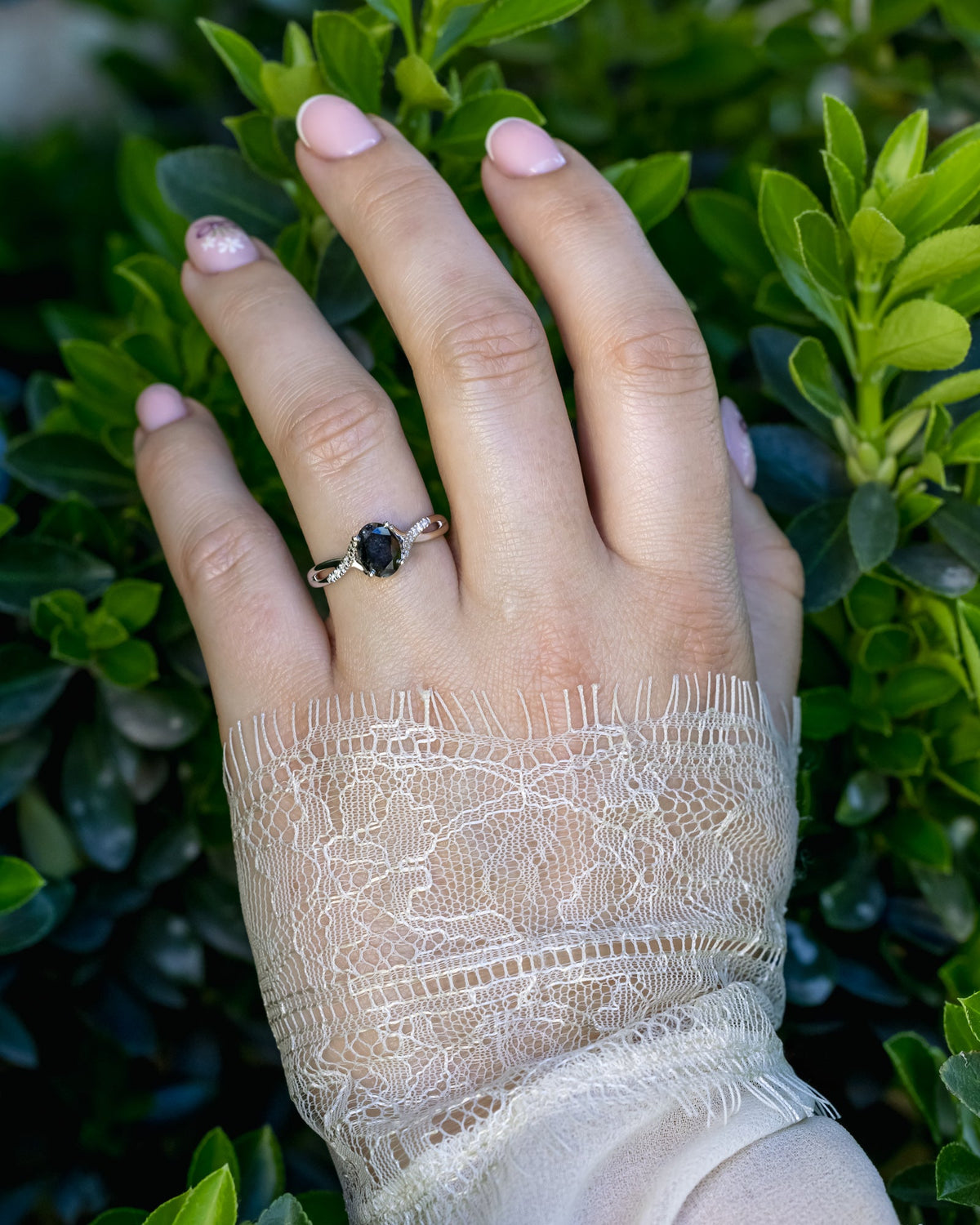 "Roslyn" - Salt & Pepper Diamond Engagement Ring With Diamond Accents
