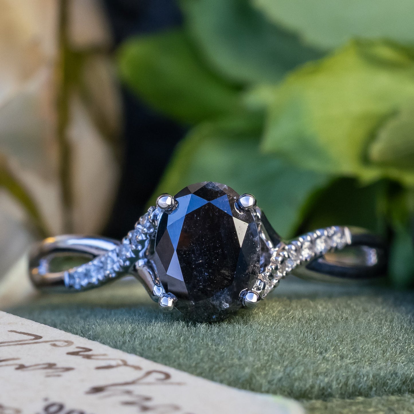 "Roslyn" - Salt & Pepper Diamond Engagement Ring With Diamond Accents