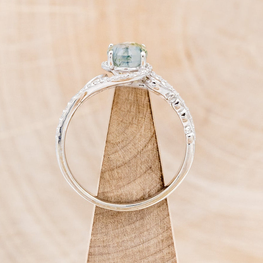 "Scarlet" - Oval Cut Moss Agate Engagement Ring With Diamond Accents