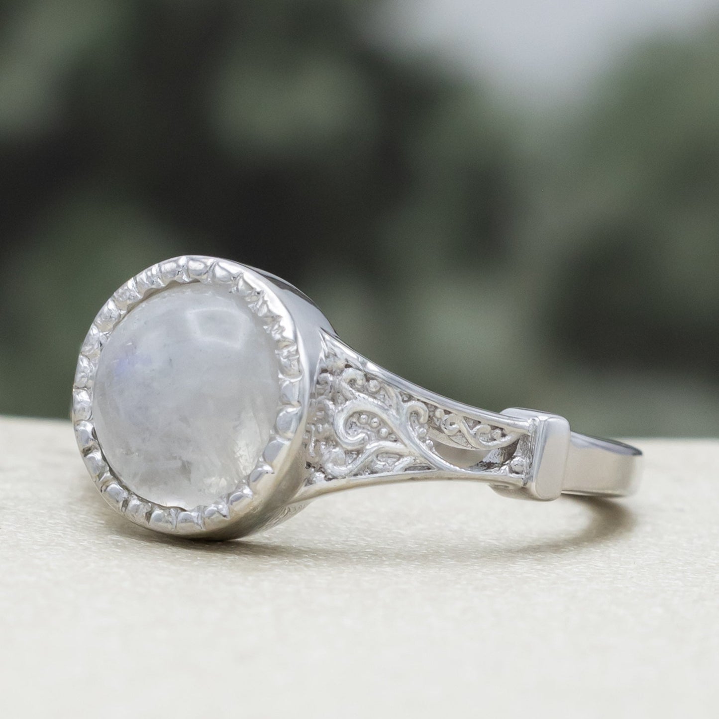 "Selene" - Bezel-Set Moonstone Engagement Ring