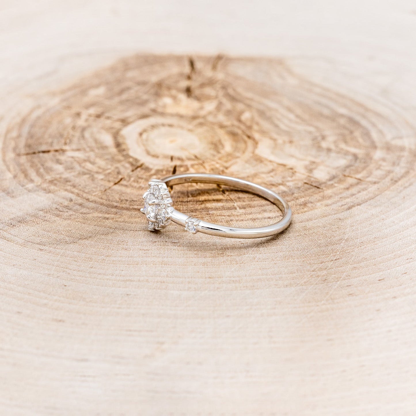 "Starla" - Round Cut Moissanite Engagement Ring With Starburst Diamond Halo