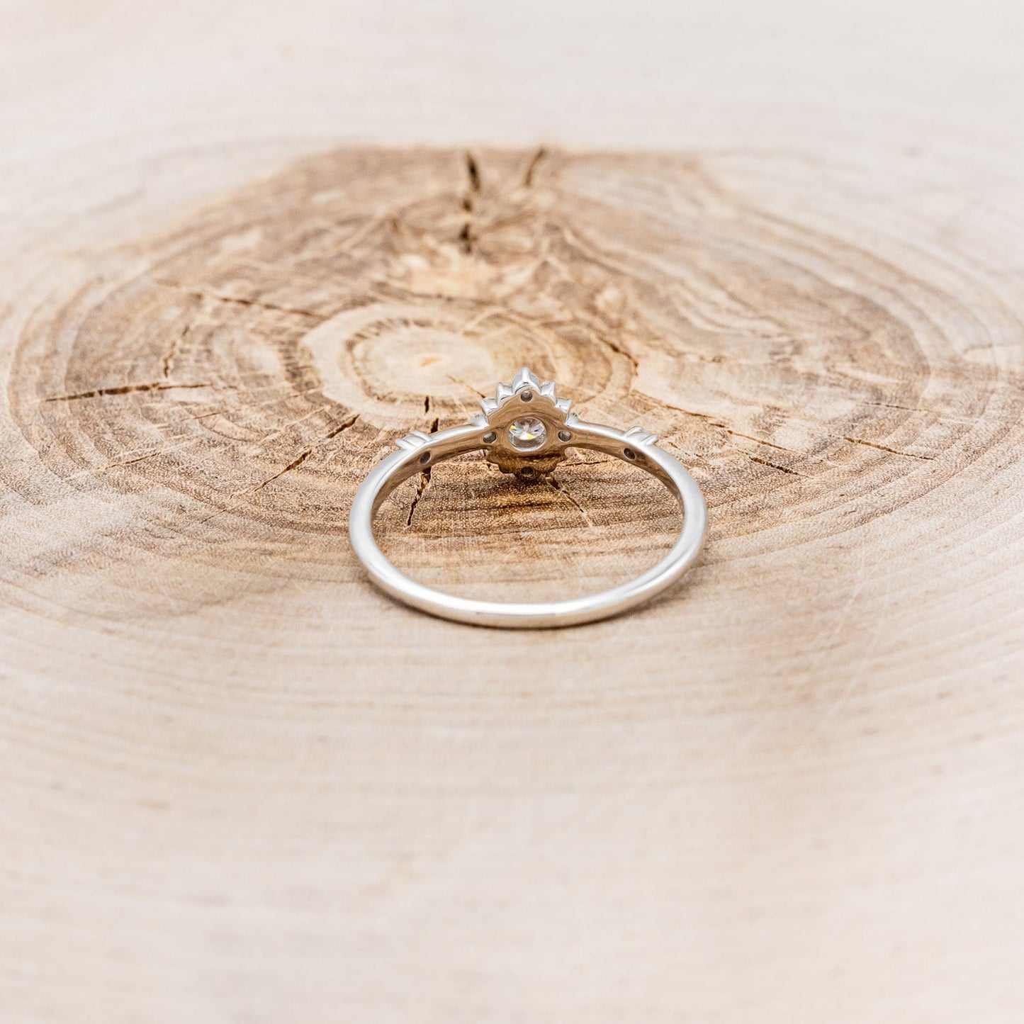 "Starla" - Round Cut Moissanite Engagement Ring With Starburst Diamond Halo