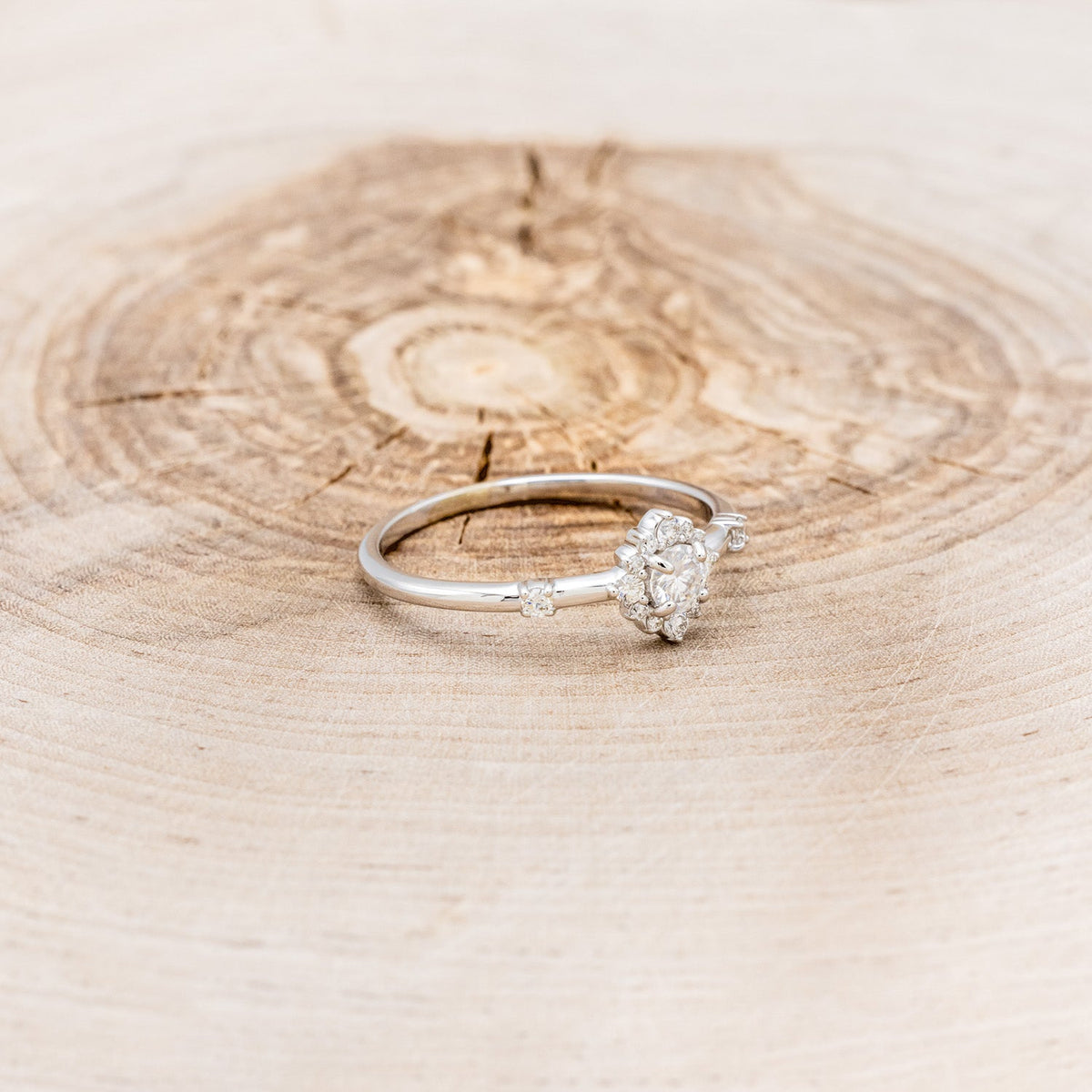 "Starla" - Round Cut Moissanite Engagement Ring With Starburst Diamond Halo