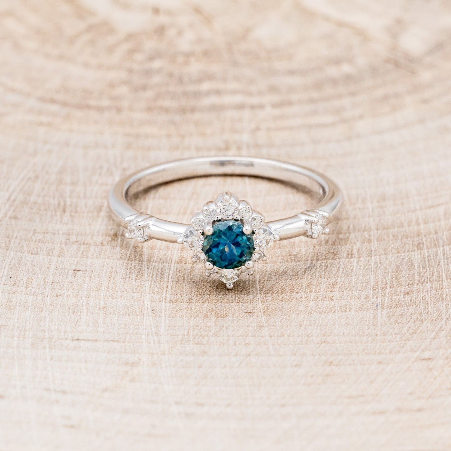 "Starla" - Round Cut Denim Montana Sapphire Starburst Engagement Ring