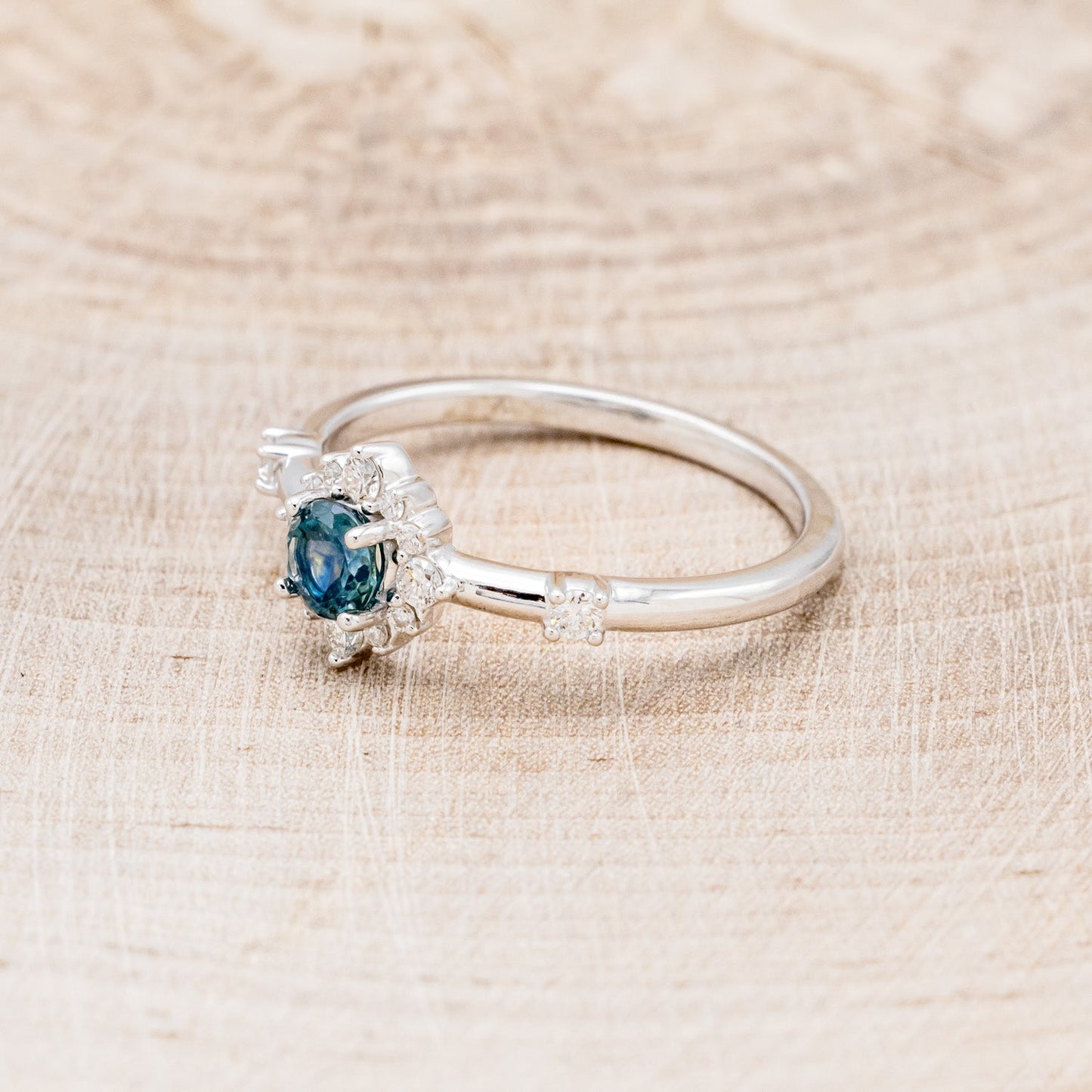 "Starla" - Round Cut Denim Montana Sapphire Starburst Engagement Ring