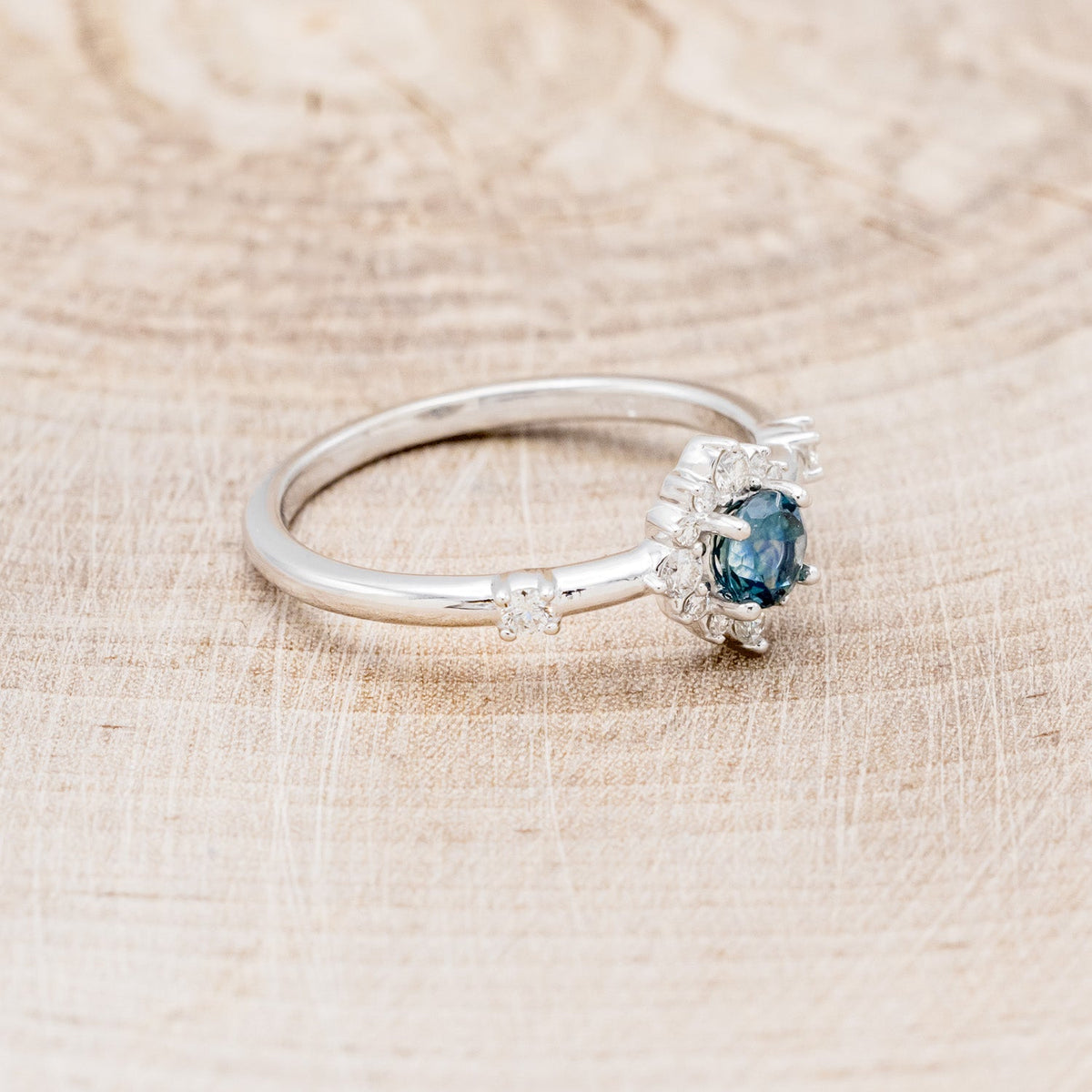 "Starla" - Round Cut Denim Montana Sapphire Starburst Engagement Ring
