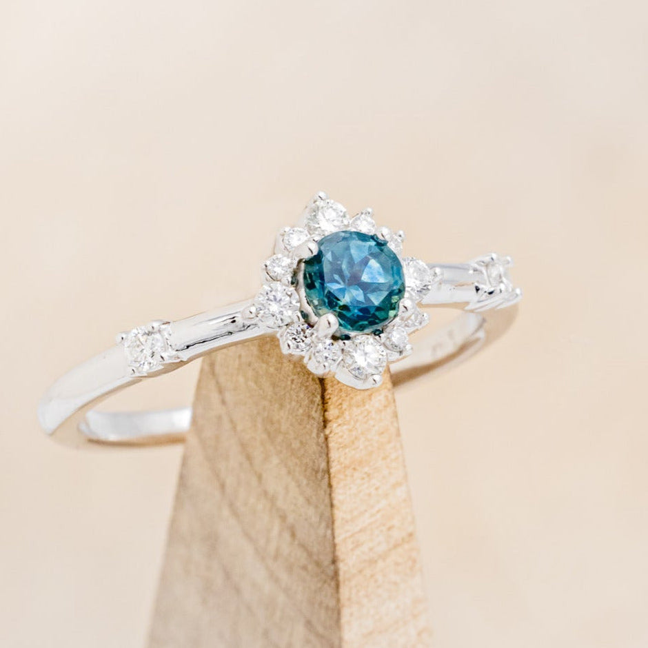 "Starla" - Round Cut Denim Montana Sapphire Starburst Engagement Ring