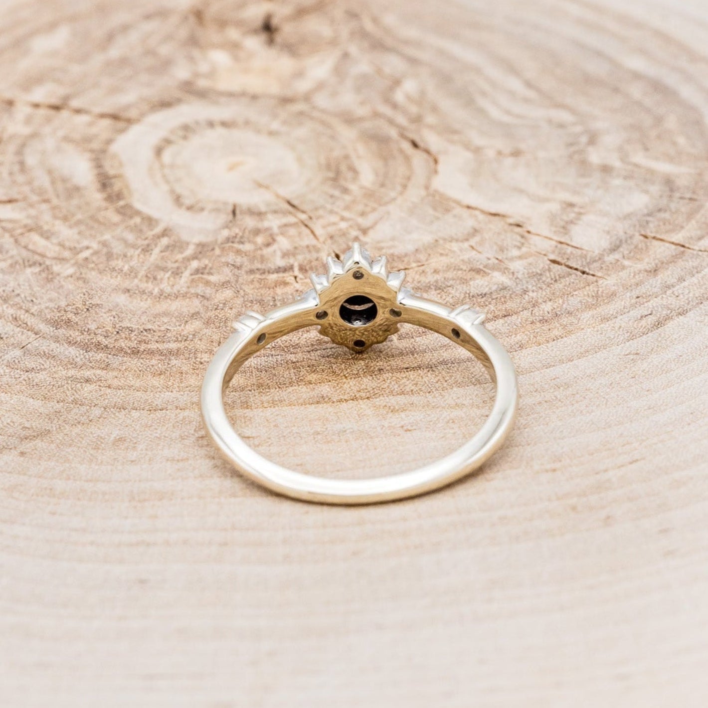 "Starla" - Round Cut Onyx Engagement Ring With Starburst Diamond Halo