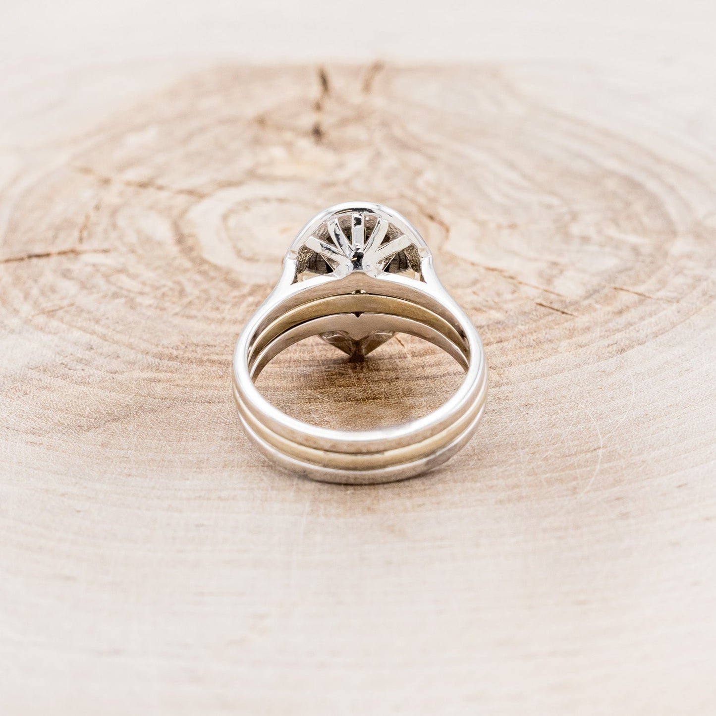 "Terra" Bridal Suite - Pear Cabochon Cut Spiny Oyster Turquoise Engagement Ring With Diamond Halo & Tracers