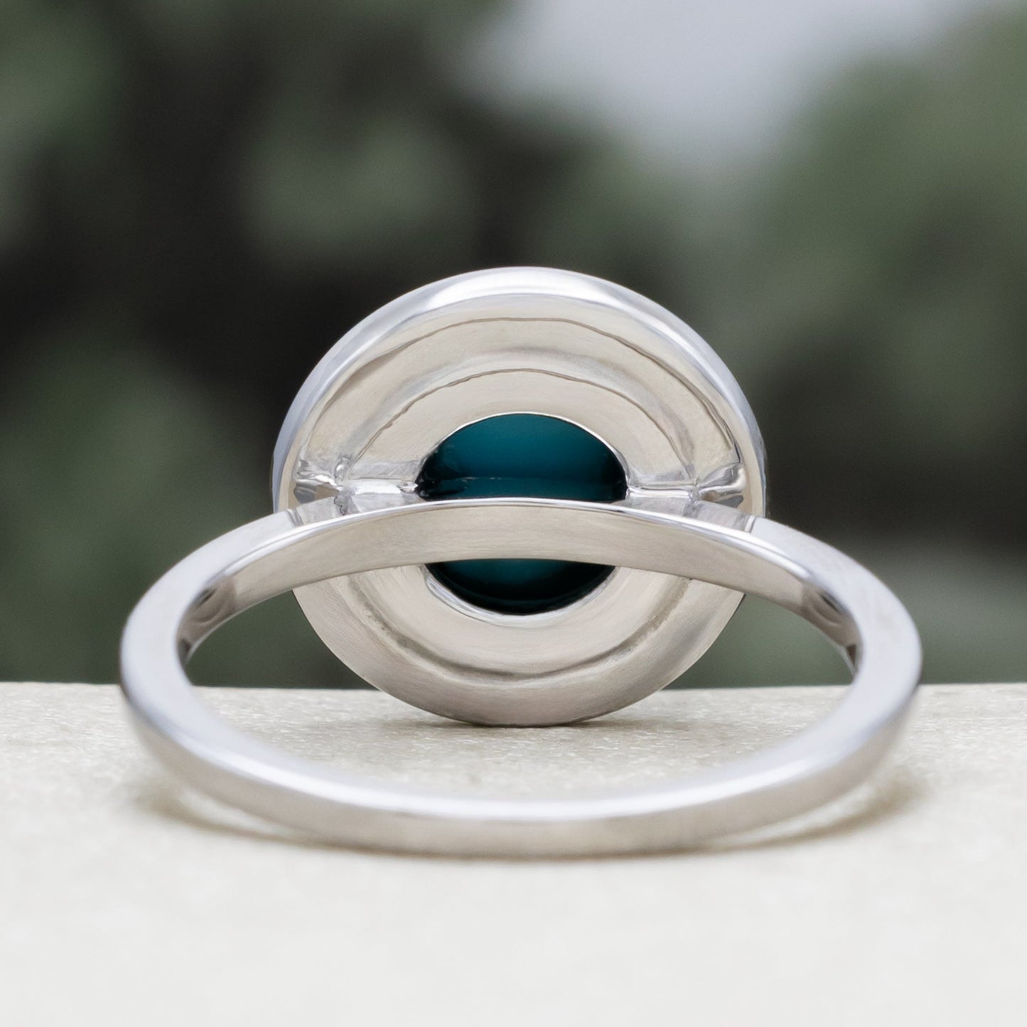 "Terra" - Bridal Suite - Round Cabochon Cut Turquoise Engagement Ring With Diamond Halo & Sama Tracers