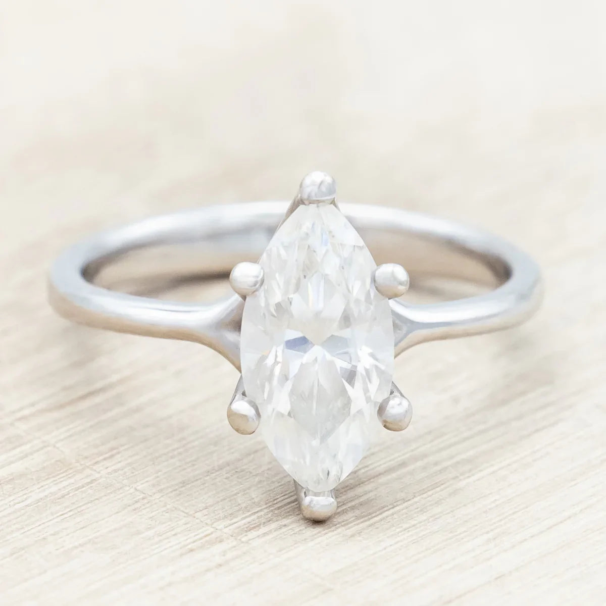 "Tulip" - Marquise Cut Moissanite Engagement Ring - 14K White Gold - Size 7 1/4