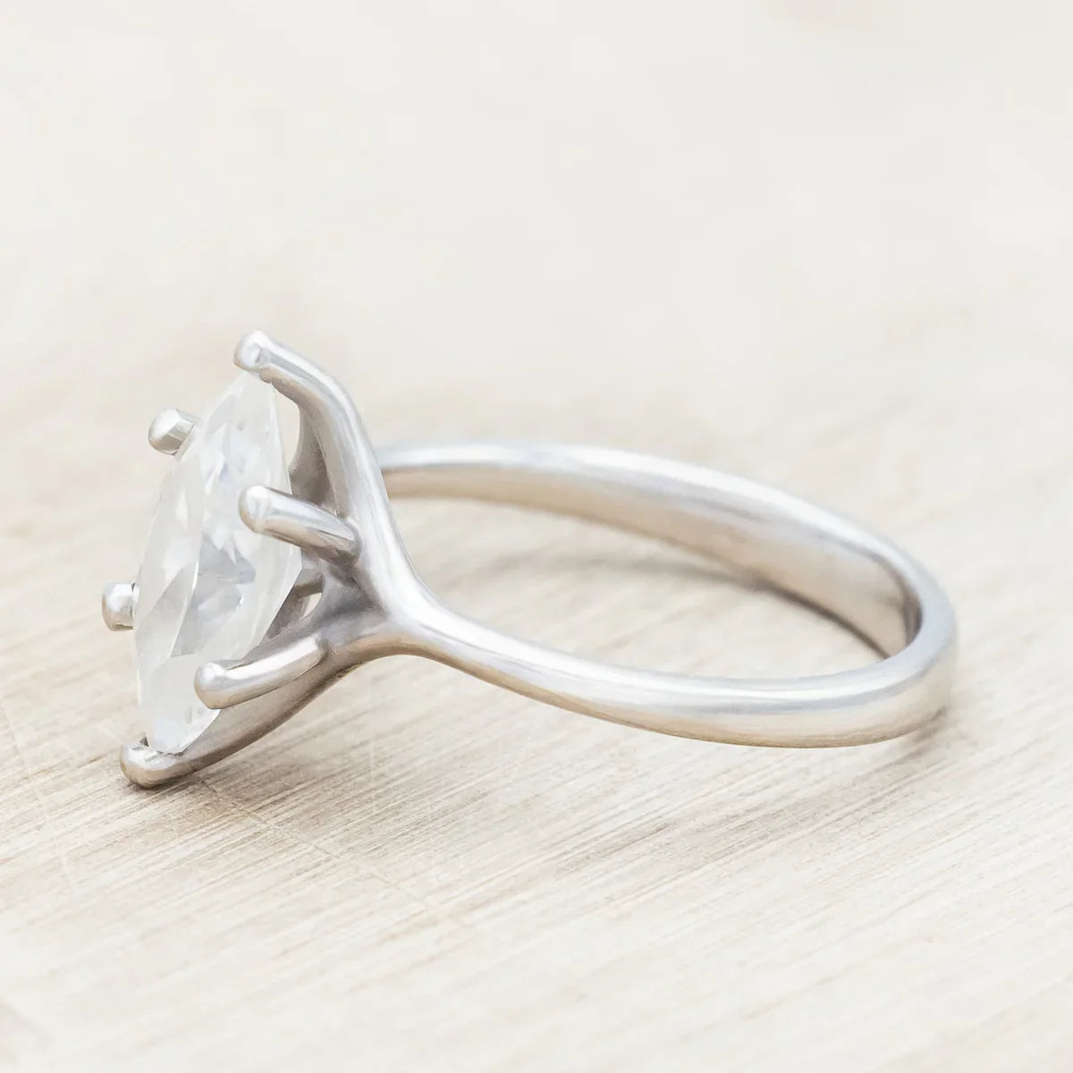 "Tulip" - Marquise Cut Moissanite Engagement Ring - 14K White Gold - Size 7 1/4