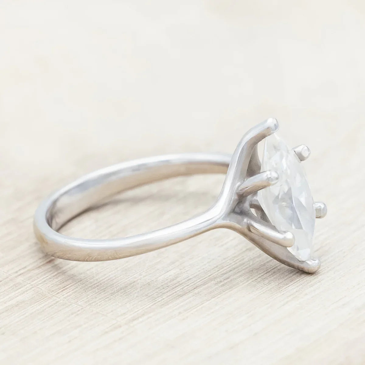 "Tulip" - Marquise Cut Moissanite Engagement Ring - 14K White Gold - Size 7 1/4