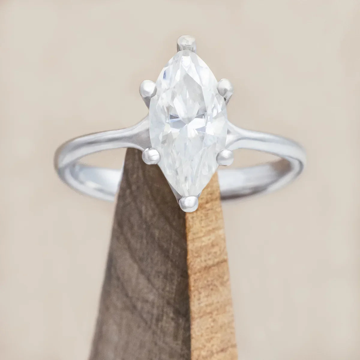 "Tulip" - Marquise Cut Moissanite Engagement Ring - 14K White Gold - Size 7 1/4