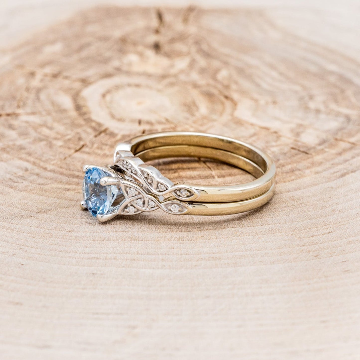 "Aife" - Celtic Knot Style Aquamarine Engagement Ring With Diamond Tracer