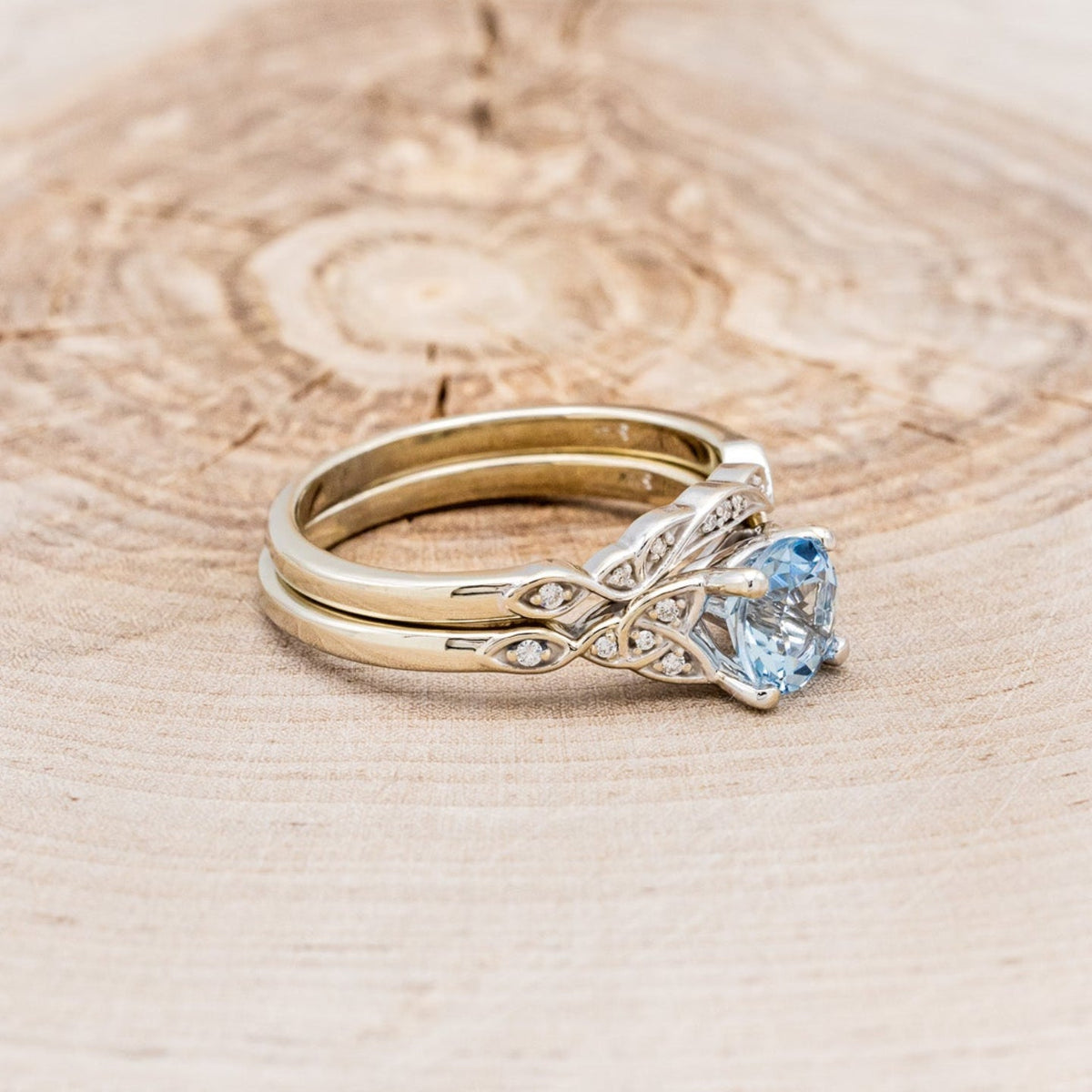 "Aife" - Celtic Knot Style Aquamarine Engagement Ring With Diamond Tracer