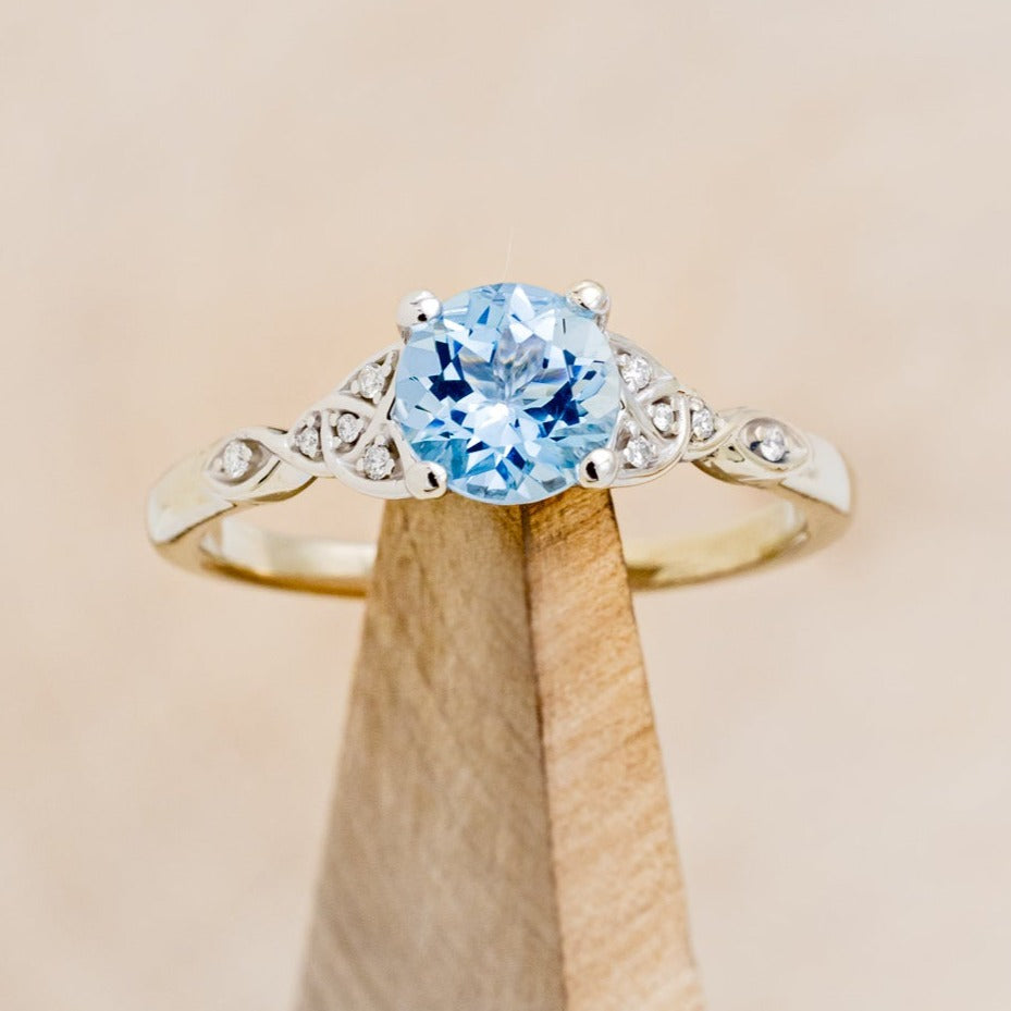 "Aife" - Celtic Knot Style Aquamarine Engagement Ring With Diamond Tracer