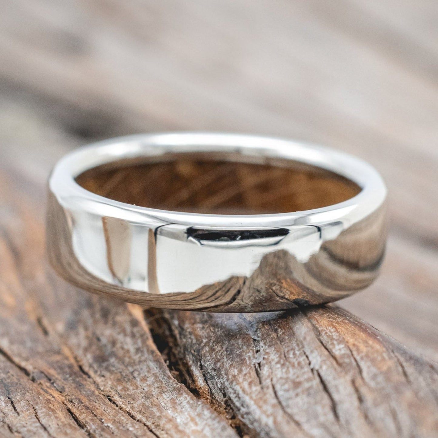 "Hyperion" - Whiskey Barrel Lined Wedding Band With Custom Finish