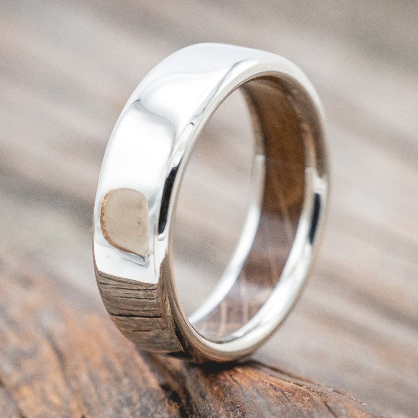 "Hyperion" - Whiskey Barrel Lined Wedding Band With Custom Finish