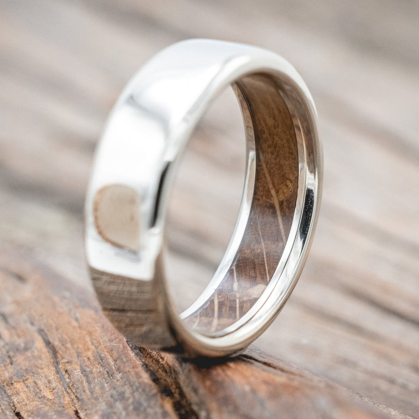 "Hyperion" - Whiskey Barrel Lined Wedding Band With Custom Finish