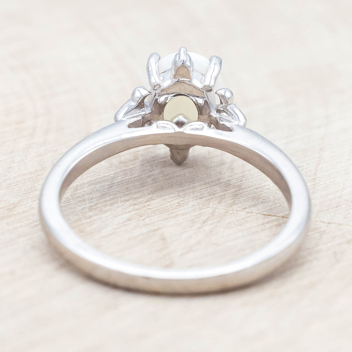 "Zella" - Oval Cabochon Cut White Opal Engagement Ring With Diamond Accents