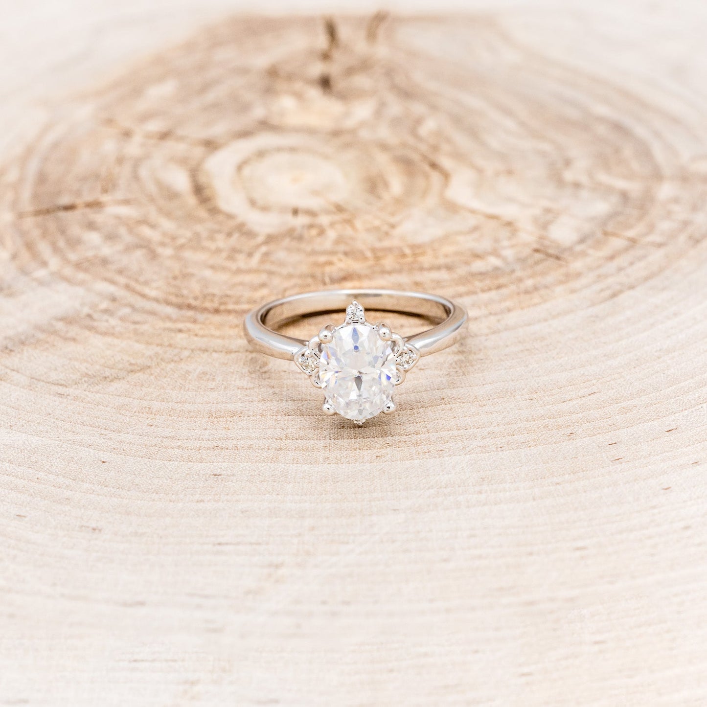 "Zella" - Oval Cut Moissanite Engagement Ring With Diamond Accents