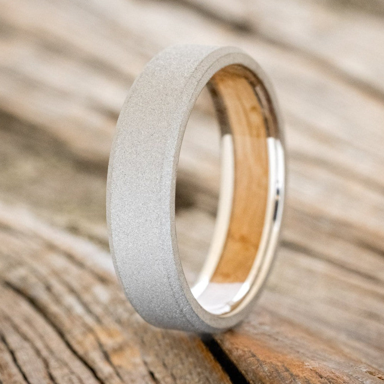 "Hyperion" - Whiskey Barrel Lined Wedding Band With Custom Finish